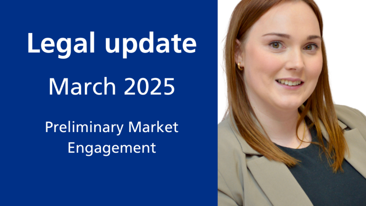 A photo of Ruth McColl and text saying legal update March 2025 - preliminary market engagement.