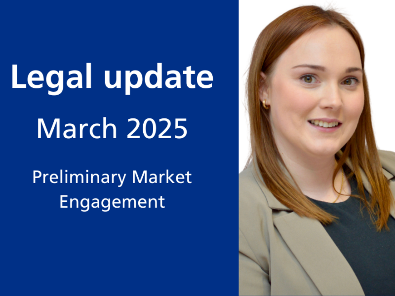 A photo of Ruth McColl and text saying legal update March 2025 - preliminary market engagement.