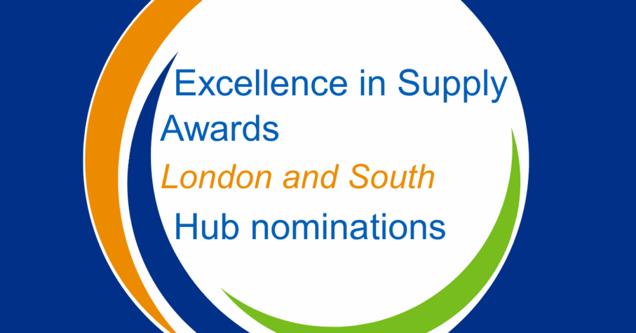 Hub branding with text saying Excellence in Supply Awards London and South Hub nominations