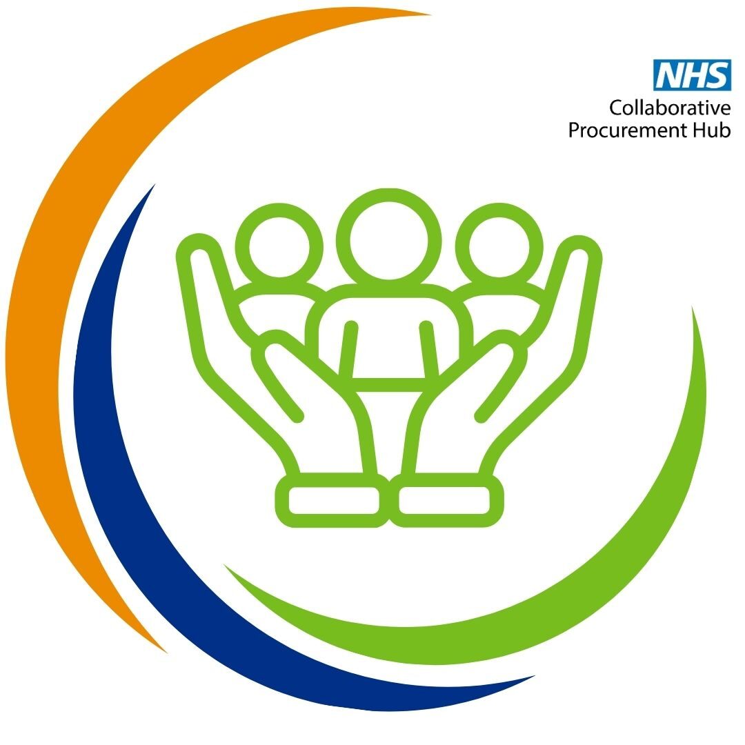 The EOECPH logo with an icon of two hands embracing three figures. The upper right hand-side corner logo reads: NHS Collaborative Procurement Hub.,