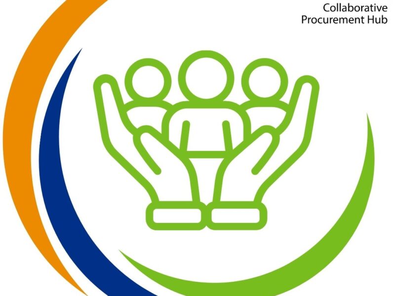 The EOECPH logo with an icon of two hands embracing three figures. The upper right hand-side corner logo reads: NHS Collaborative Procurement Hub.,