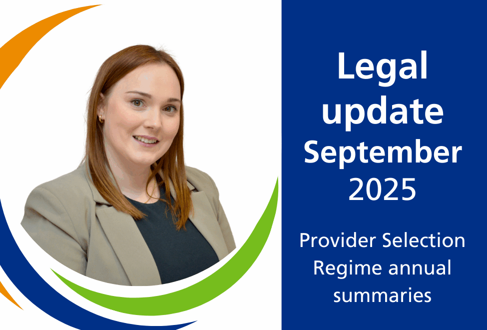 Photo portrait of Ruth McColl with the text 'legal update September 2025, Provider Selection Regime annual summaries'