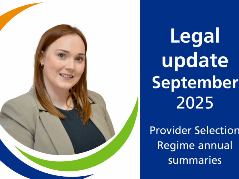 Photo portrait of Ruth McColl with the text 'legal update September 2025, Provider Selection Regime annual summaries'